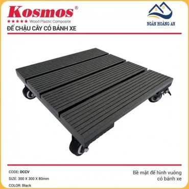 Đế Lót Chậu Cây Có Bánh Xe Gỗ Nhựa Ngoài Trời Kosmos Vuông Black