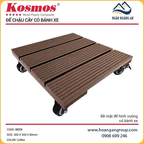 Đế Chậu Cây Gỗ Nhựa Kosmos Hình Vuông Coffee