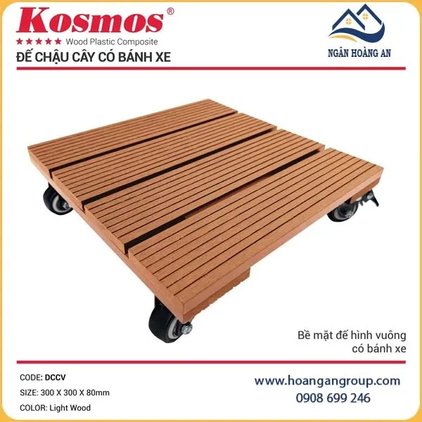 Đế Chậu Cây Gỗ Nhựa Kosmos Hình Vuông Light Wood