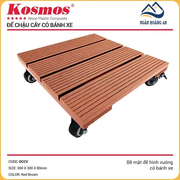 Đế Lót Chậu Cây Có Bánh Xe Gỗ Nhựa Ngoài Trời Kosmos Vuông Red Brown