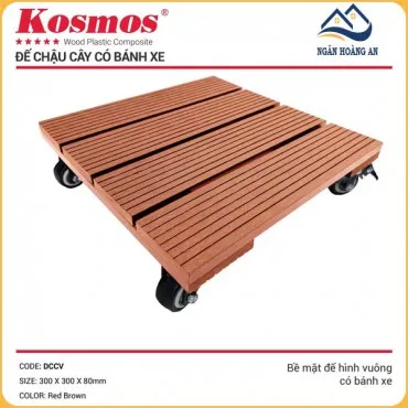 Đế Lót Chậu Cây Có Bánh Xe Gỗ Nhựa Ngoài Trời Kosmos Vuông Red Brown