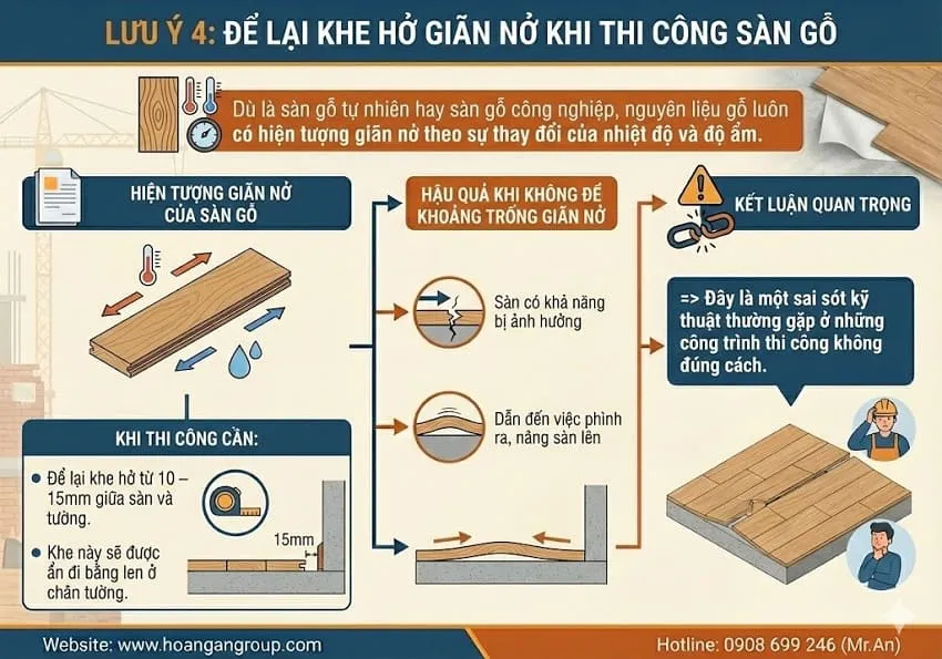 Lưu Ý 4: Để Lại Khe Hở Giãn Nở Khi Thi Công Sàn Gỗ Lưu Ý 4: Để Lại Khe Hở Giãn Nở Khi Thi Công Sàn Gỗ