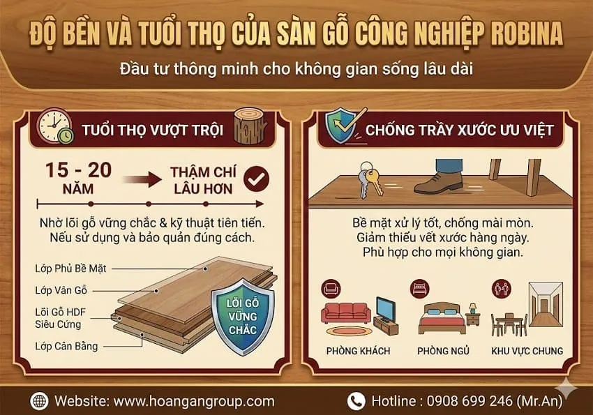 Độ Bền Và Tuổi Thọ Của Sàn Gỗ Công Nghiệp Robina