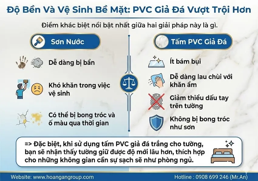 Độ Bền Và Vệ Sinh Bề Mặt: PVC Giả Đá Vượt Trội Hơn