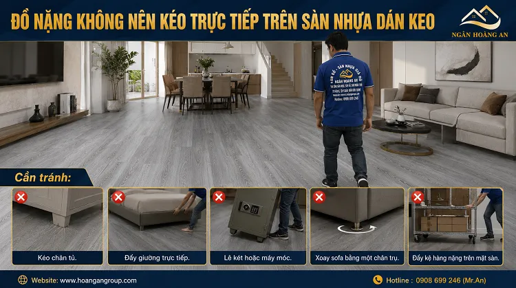 Đồ Nặng Không Nên Kéo Trực Tiếp Trên Sàn Nhựa Dán Keo Đồ Nặng Không Nên Kéo Trực Tiếp Trên Sàn Nhựa Dán Keo