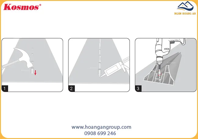 Đóng Tắc Kế Sắc, Bôi Keo Và Gắn Chân Vách Ngăn Vào Vị Trí Đóng Tắc Kế Sắc, Bôi Keo Và Gắn Chân Vách Ngăn Vào Vị Trí