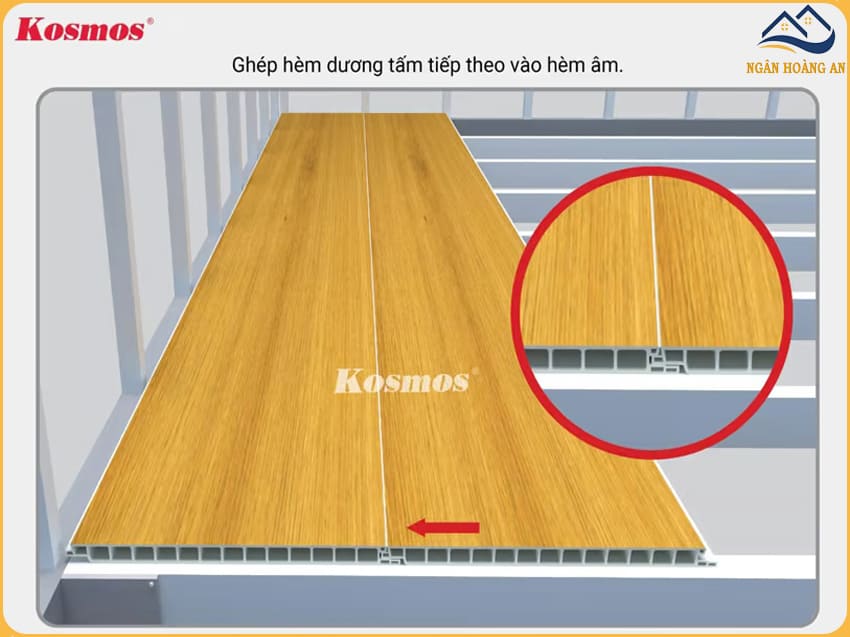 Ghép Hèm Dương Của Tấm Tiếp Theo Vào Hèm Âm Để Che Đi Các Vết Bắn Vít