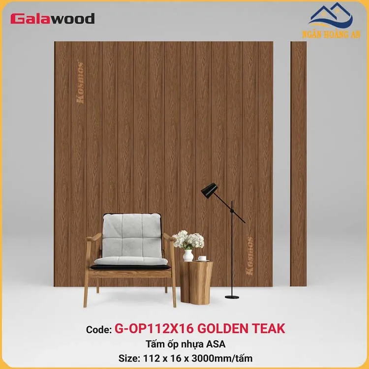Tấm Ốp Tường Gỗ Nhựa Phủ ASA Galawood G-OP112X16 Golden Teak