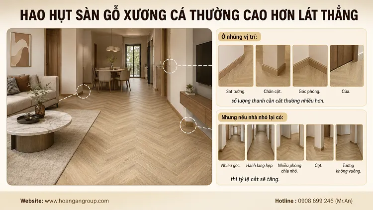 Hao Hụt Sàn Gỗ Xương Cá Thường Cao Hơn Lát Thẳng