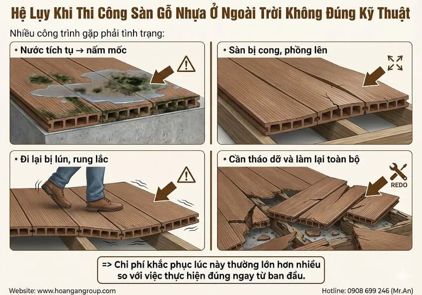 Hệ Lụy Khi Thi Công Sàn Gỗ Nhựa Ở Ngoài Trời Không Đúng Kỹ Thuật
