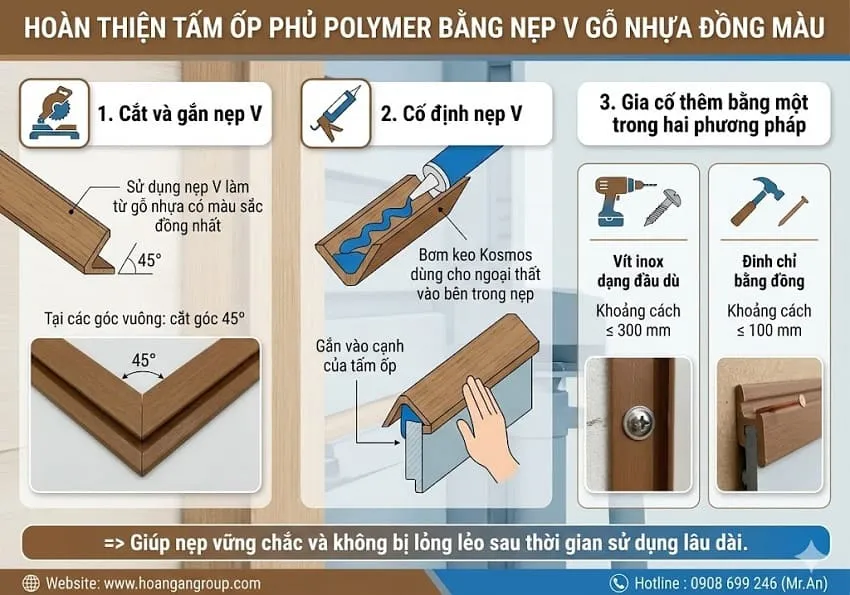 Hoàn Thiện Tấm Ốp Phủ Polymer Bằng Nẹp V Gỗ Nhựa Đồng Màu Hoàn Thiện Tấm Ốp Phủ Polymer Bằng Nẹp V Gỗ Nhựa Đồng Màu