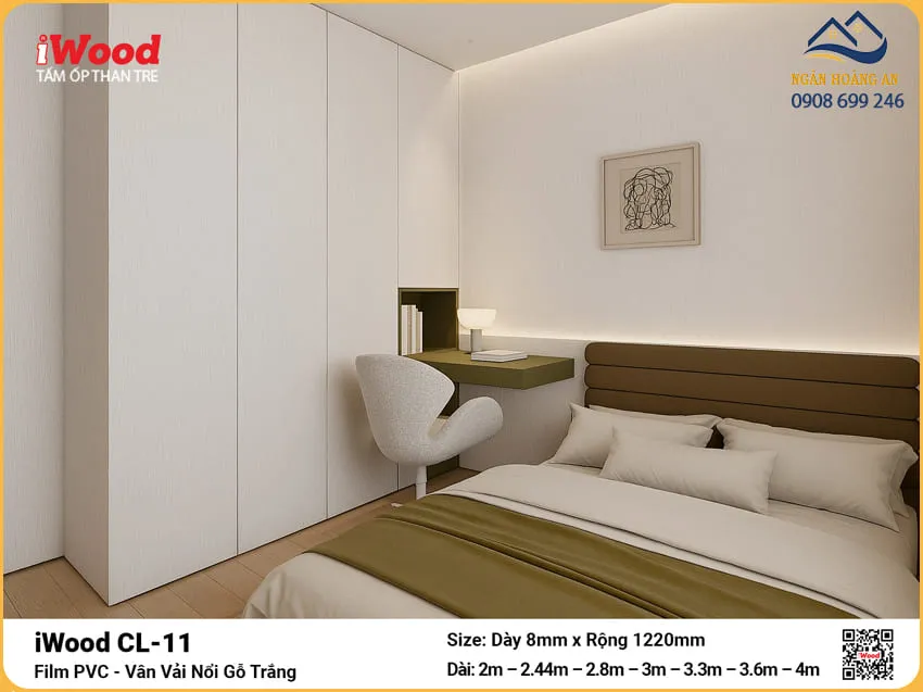 Kho Tấm Ốp Than Tre iWood CL-11 Vân Vải Nổi Gỗ Trắng Hàng Có Sẵn
