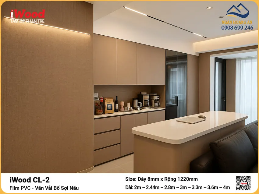 Kho Tấm Than Tre iWood CL-2 Vân Vải Bố Sợi Nâu Giá Tốt