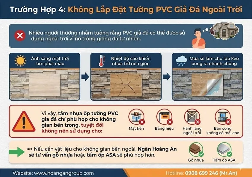 Trường Hợp 4: Không Lắp Đặt Tường PVC Giả Đá Ngoài Trời