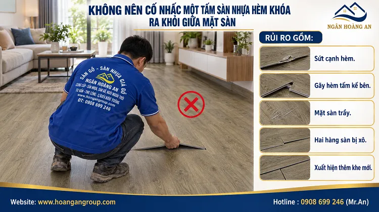 Không Nên Cố Nhấc Một Tấm Sàn Nhựa Hèm Khóa Ra Khỏi Giữa Mặt Sàn Không Nên Cố Nhấc Một Tấm Sàn Nhựa Hèm Khóa Ra Khỏi Giữa Mặt Sàn