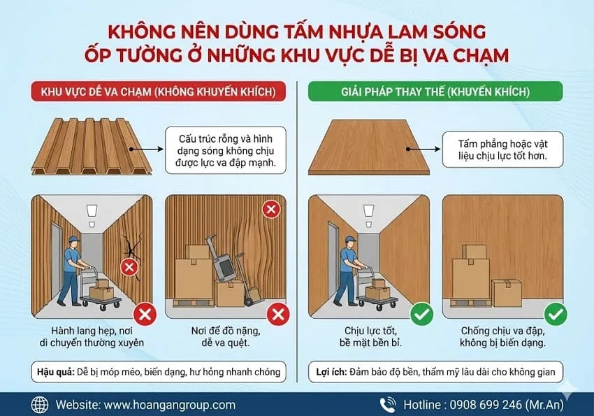 Không Nên Dùng Tấm Nhựa Lam Sóng Ốp Tường Ở Những Khu Vực Dễ Bị Va Chạm