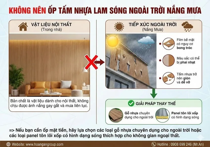 Không Nên Ốp Tấm Nhựa Lam Sóng Ngoài Trời Nắng Mưa