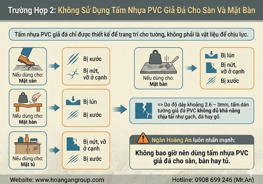 Trường Hợp 2: Không Sử Dụng Tấm Nhựa PVC Giả Đá Cho Sàn Và Mặt Bàn