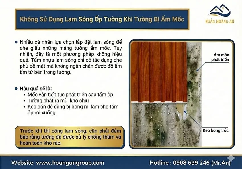 Không Sử Dụng Lam Sóng Ốp Tường Khi Tường Bị Ẩm Mốc