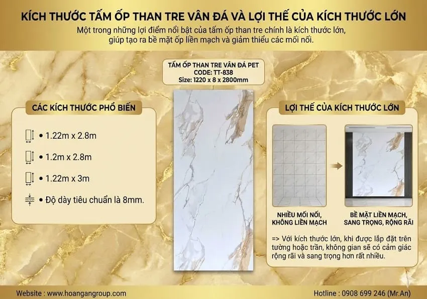 Kích Thước Tấm Ốp Than Tre Vân Đá Và Lợi Thế Của Kích Thước Lớn