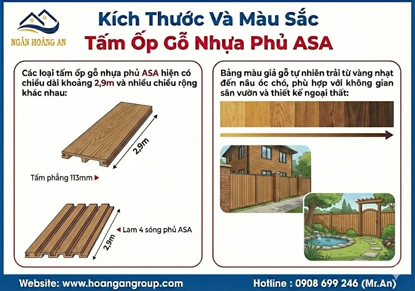 Kích Thước Và Màu Sắc Tấm Ốp Gỗ Nhựa Phủ ASA