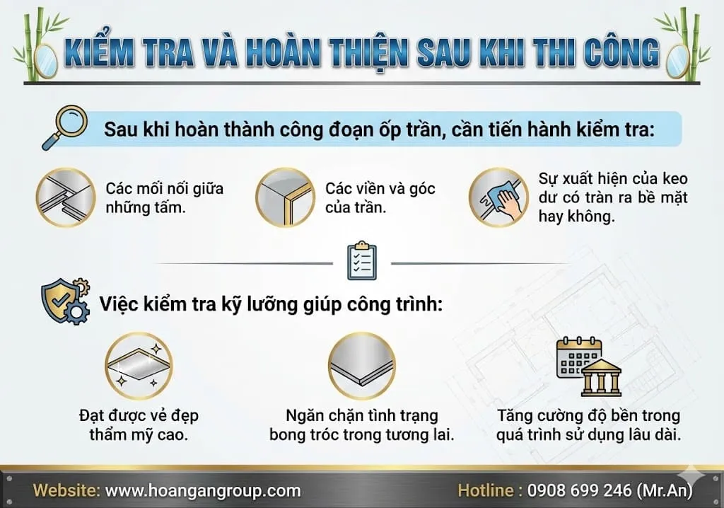 Kiểm Tra Và Hoàn Thiện Sau Khi Thi Công Ốp Trần Than Tre Tráng Gương
