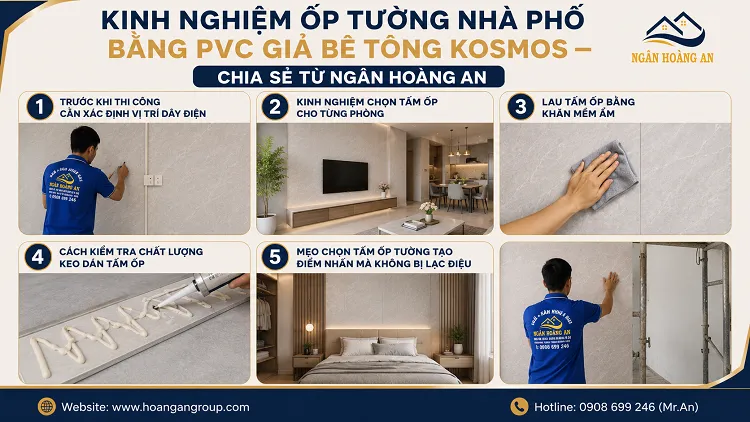 Kinh Nghiệm Ốp Tường Bằng Tấm Ốp PVC Giả Bê Tông Kosmos — Chia Sẻ Từ Ngân Hoàng An