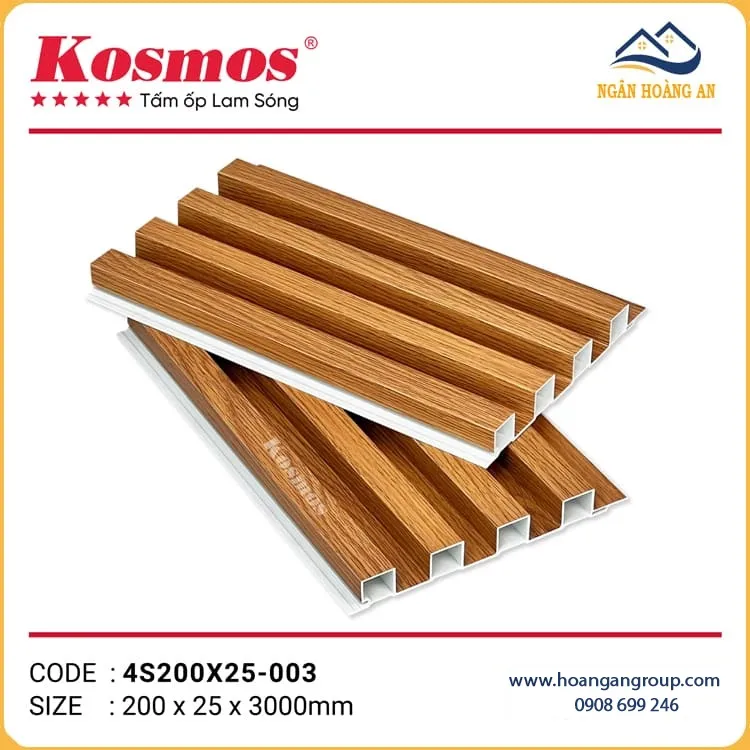 Lam 3 Sóng Cao Nhựa Giả Gỗ Ốp Tường Kosmos 4S200X25-003