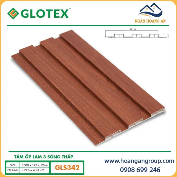 Tấm Ốp Lam 3 Sóng Thấp Nhựa Giả Gỗ Glotex GLS342