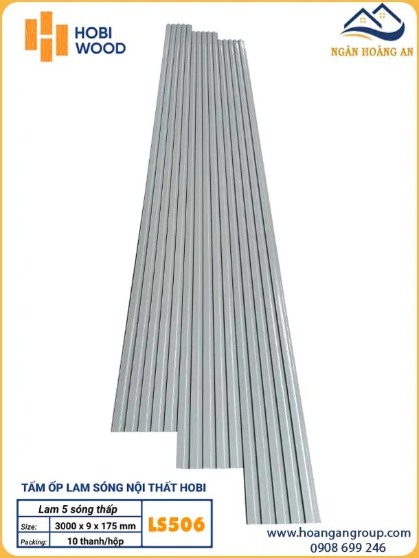 Ốp Tường Lam 5 Sóng Thấp HobiWood LS506 Xám Bạc