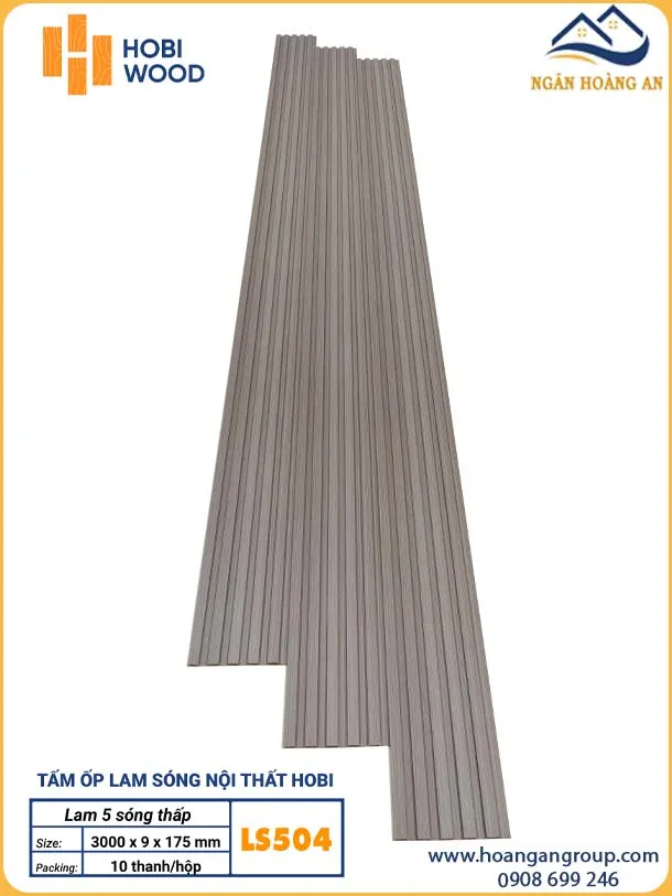 Ốp Tường Lam 5 Sóng Thấp HobiWood LS504 Xám Nâu