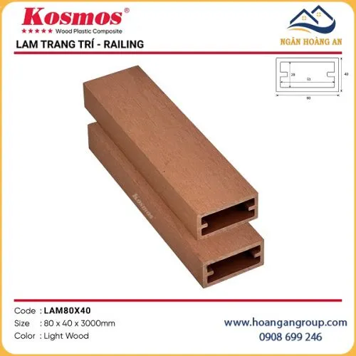 Thanh Lam Gỗ Nhựa Ngoài Trời Kosmos LAM80x40 Light Wood