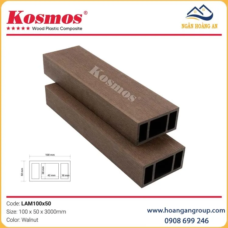 Lam Hộp Gỗ Nhựa 2 Da Ngoài Trời Kosmos Lam100X50 Walnut