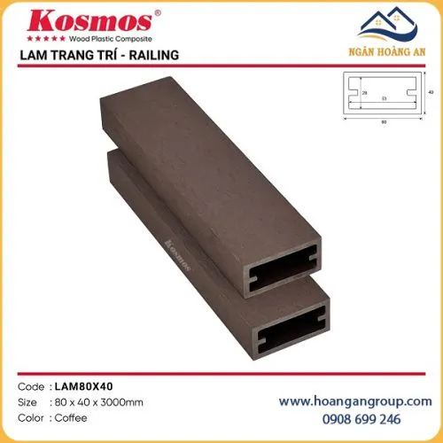 Thanh Lam Gỗ Nhựa Ngoài Trời Kosmos LAM80x40 Coffee
