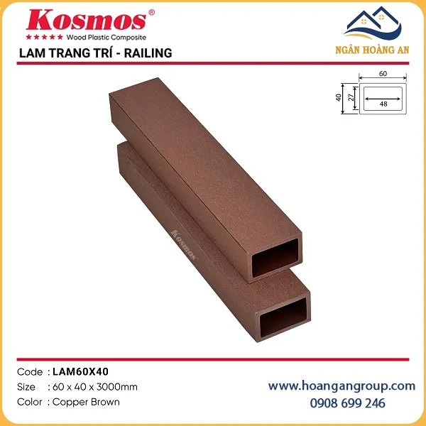 Thanh Lam Gỗ Nhựa Ngoài Trời Lam 60x40 Kosmoss Copper Brown