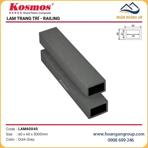 Thanh Lam Gỗ Nhựa Ngoài Trời Kosmos LAM60X40 Dark Grey