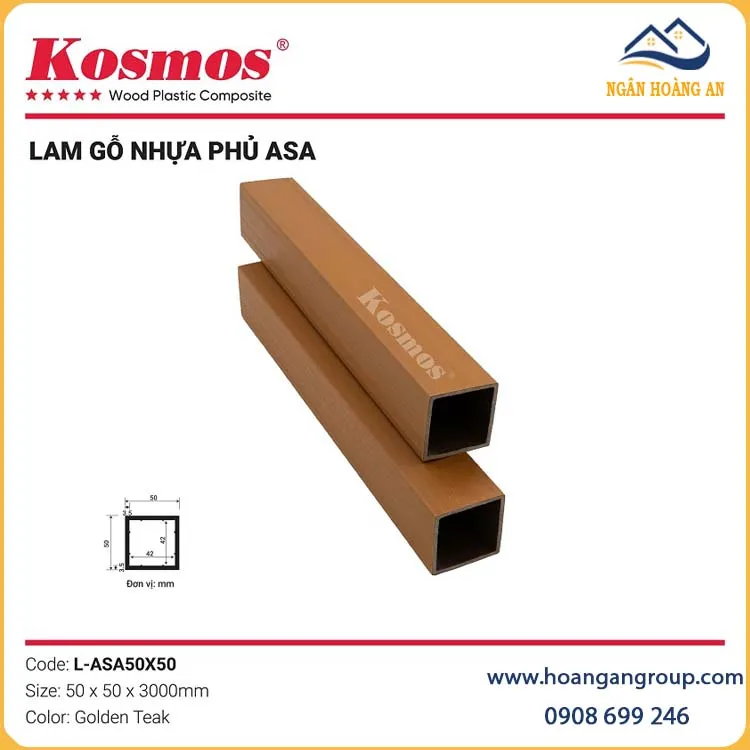 Lam Hộp Gỗ Nhựa Ngoài Trời Phủ ASA Kosmos L-ASA50X50 Golden Teak