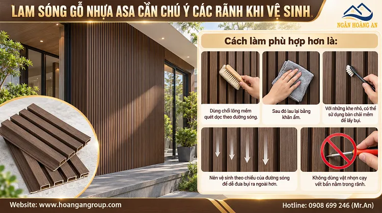 Lam Sóng Gỗ Nhựa ASA Cần Chú Ý Các Rãnh Khi Vệ Sinh