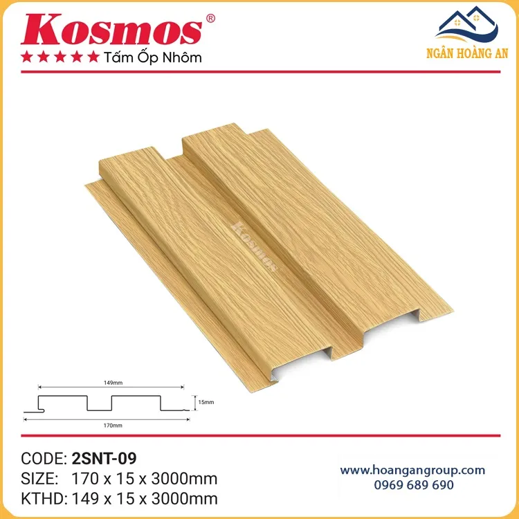 Lam Sóng Nhôm Ốp Trần Kosmos 2SNT-09 Vân Gỗ Vàng Sồi Nhạt