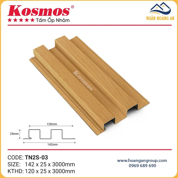 Lam Sóng Nhôm Ốp Trần Kosmos TN2S-03 Vân Gỗ Vàng Sồi