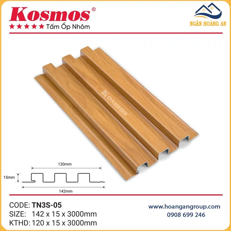 Trần Lam Sóng Nhôm Kosmos TN3S-05 Vân Gỗ Vàng Cam