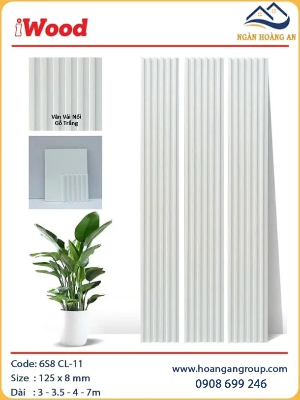 Tấm Lam Sóng Than Tre Giả Vân Vải Nổi Gỗ Trắng iWood 6S8 CL-11 Tấm Lam Sóng Than Tre Giả Vân Vải Nổi Gỗ Trắng iWood 6S8 CL-11
