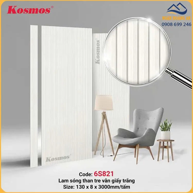 Ốp Tường Lam Sóng Sợi Than Tre Vân Giấy Trắng Kosmos 6S821 Ốp Tường Lam Sóng Sợi Than Tre Vân Giấy Trắng Kosmos 6S821