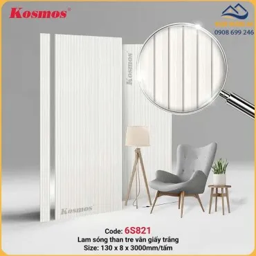 Ốp Tường Lam Sóng Sợi Than Tre Vân Giấy Trắng Kosmos 6S821