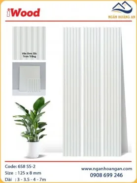 Lam Sóng Than Tre Ốp Trần Vân Đơn Sắc Trắng Trơn iWood 6S8 SS-2