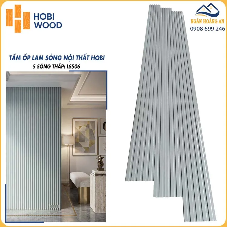 Ốp Tường Lam 5 Sóng Thấp HobiWood LS506 Xám Bạc Ốp Tường Lam 5 Sóng Thấp HobiWood LS506 Xám Bạc
