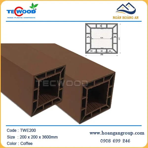 Lam Trụ Pergola Gỗ Nhựa Ngoài Trời Techwood TWE200 Coffee Lam Trụ Pergola Gỗ Nhựa Ngoài Trời Techwood TWE200 Coffee