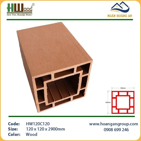 Lam Trụ Pergola Gỗ Nhựa Ngoài Trời Hwood HW120C120 Wood