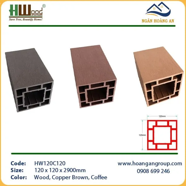 Lam Trụ Pergola Gỗ Nhựa Ngoài Trời Hwood HW120C120 Lam Trụ Pergola Gỗ Nhựa Ngoài Trời Hwood HW120C120
