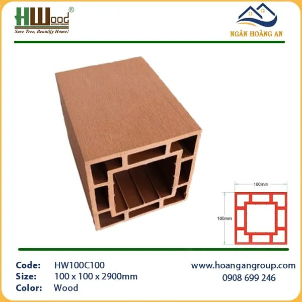 Lam Trụ Pergola Gỗ Nhựa Ngoài Trời Hwood HW100C100 Wood